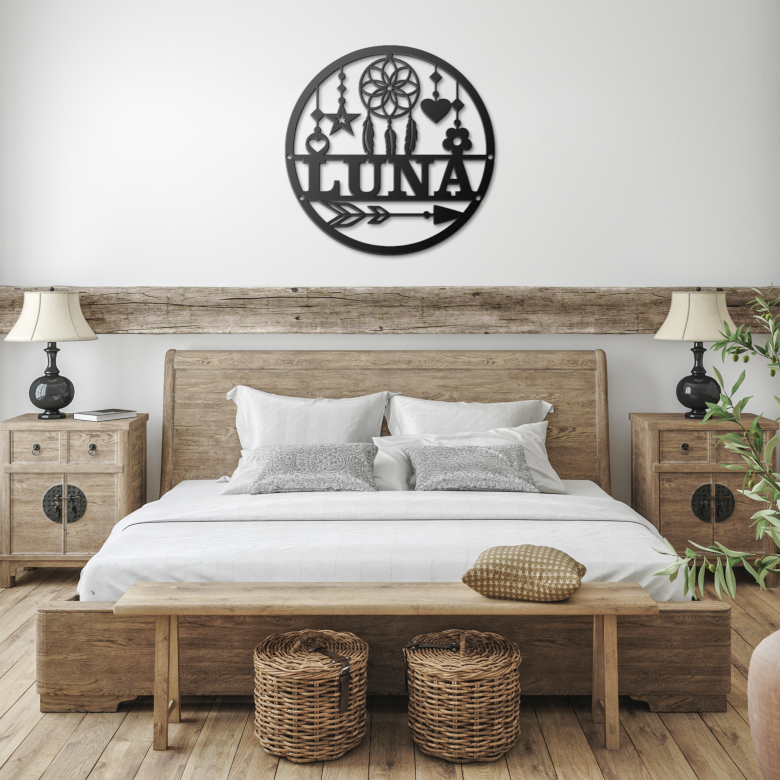 Dreamcatcher_Name_Metal_Sign_Black_Farmhouse_Bedroom_Mockup.png