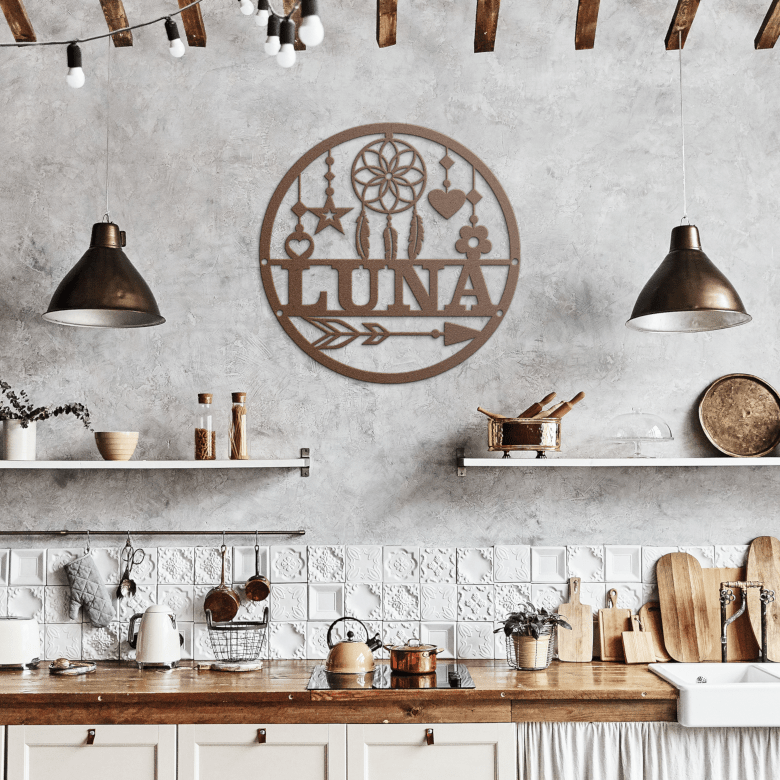 Dreamcatcher_Name_Metal_Sign_Copper_Rustic_Kitchen_Mockup.png