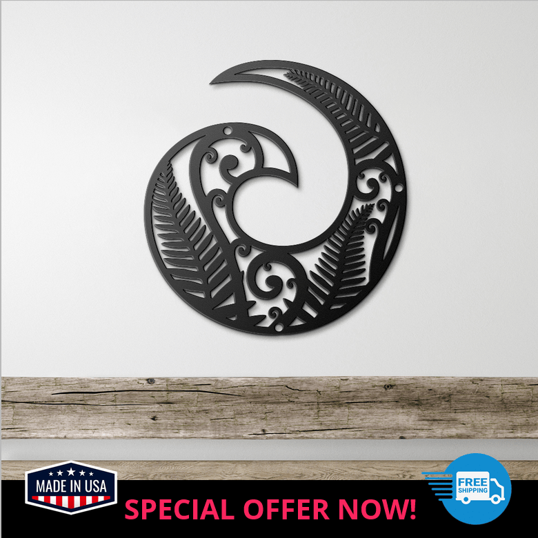 New Zealand Koru spiral metal wall art in black powder coat finish