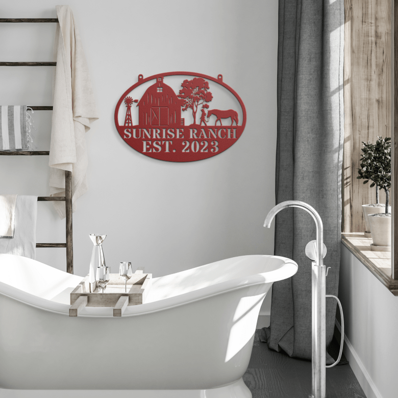 Personalized_Farmhouse_Metal_Sign_Red_Modern_Bathroom_Mockup.png