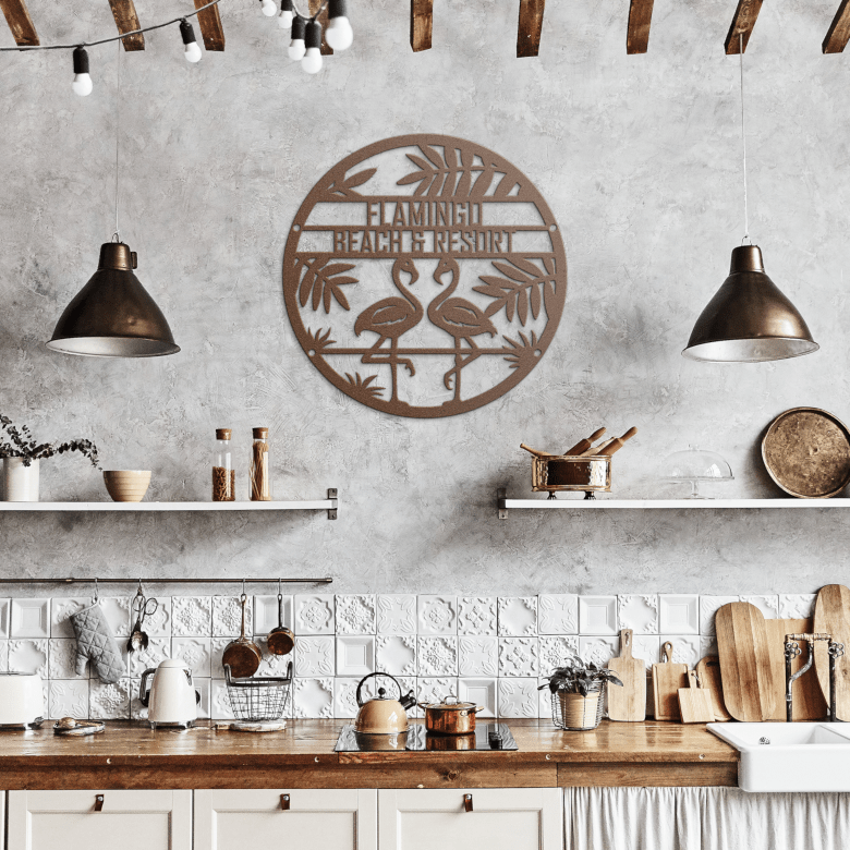 Personalized_Flamingo_Name_Metal_Sign_Copper_Rustic_Kitchen_Mockup.png