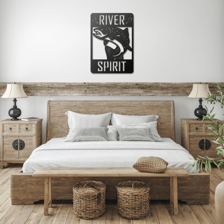 River_Trout_Metal_Wall_Art_Black_Farmhouse_Bedroom_Mockup.png