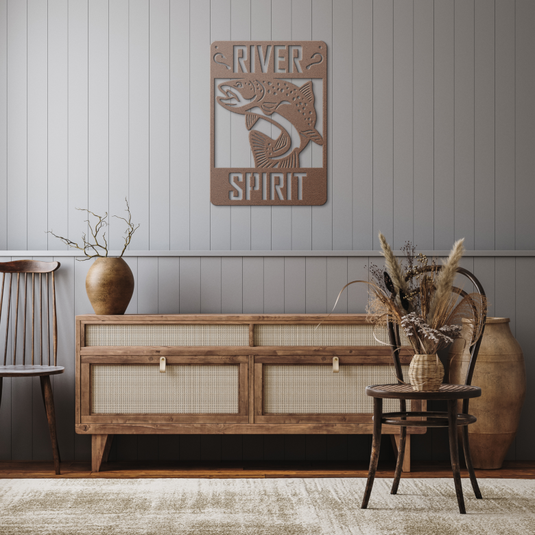 River_Trout_Metal_Wall_Art_Copper_Rustic_Hallway_Mockup.png