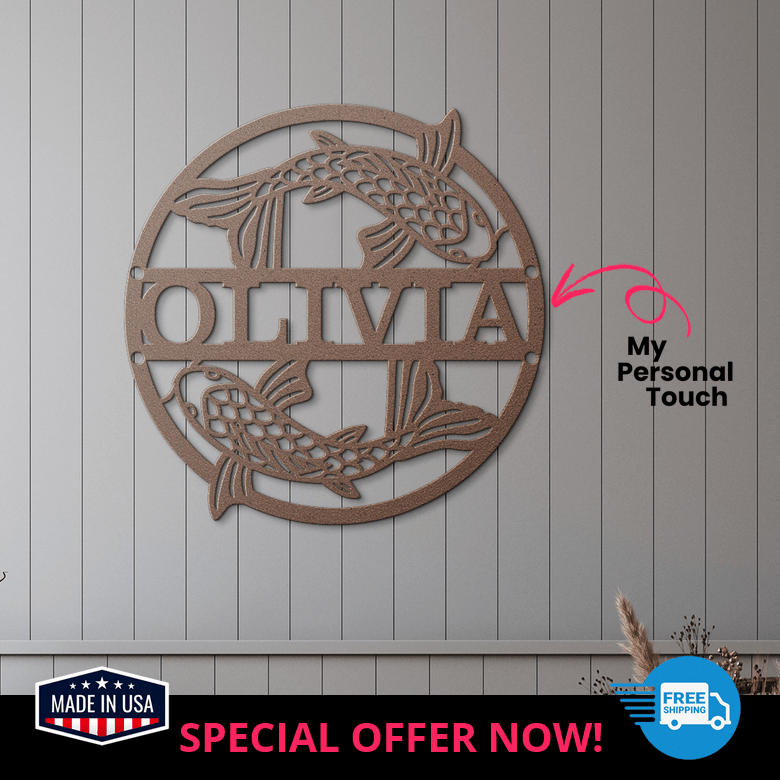 Personalized copper koi fish decor in hallway, designed for peaceful kids’ room transitions