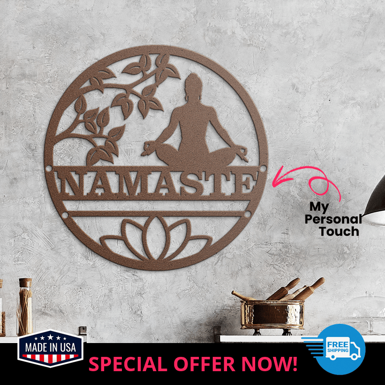 Peaceful yoga female silhouette decor in rustic copper kitchen setting