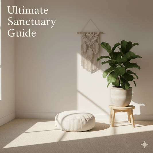 corner of a room with soft light, a meditation cushion, and a single plant