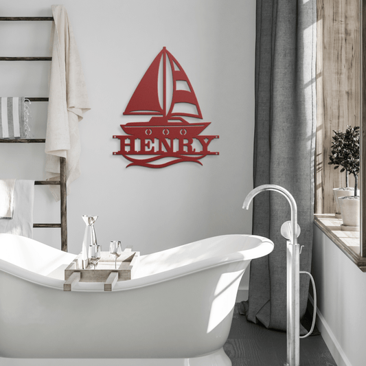 Personalized_Sailboat_Nursery Metal Name Red Modern Bathroom