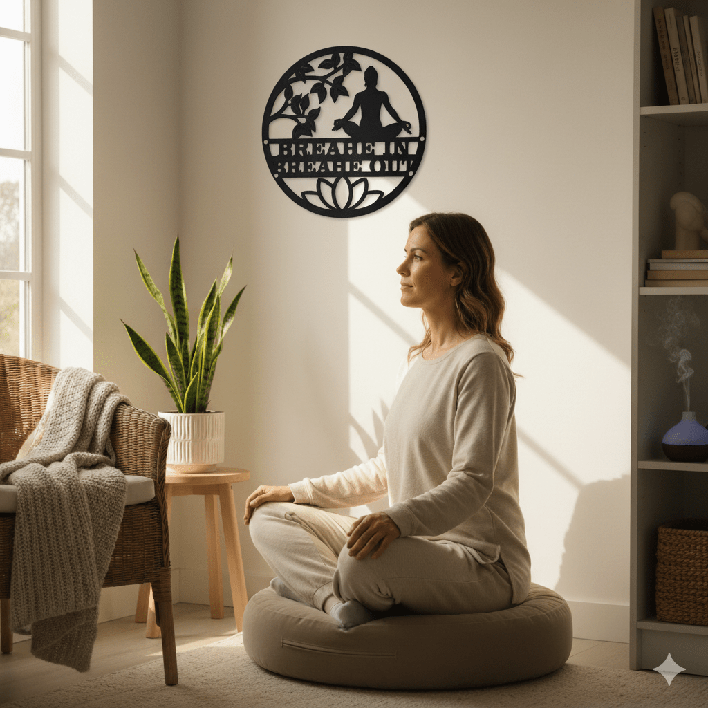 cozy sunlit meditation corner in home