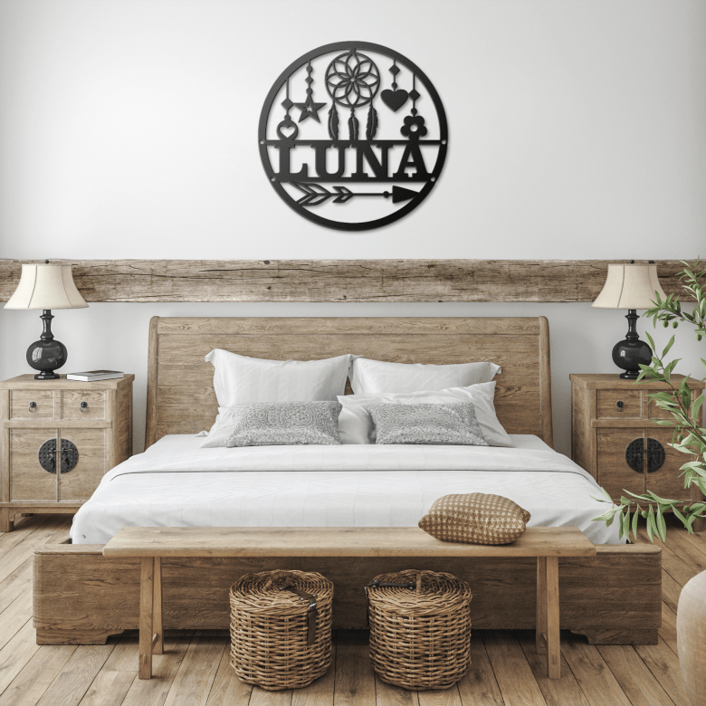 Dreamcatcher_Name_Metal_Sign_Black_Farmhouse_Bedroom_Mockup.png