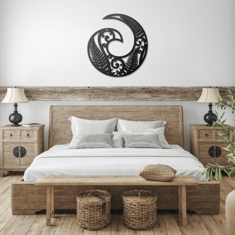 New Zealand Koru spiral metal wall art in black powder coat finish Farmhouse Bedroom