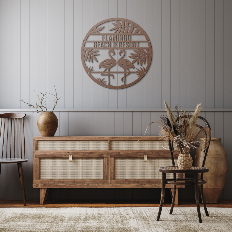 Personalized_Flamingo_Name_Metal_Sign_Copper_Rustic_Hallway_Mockup.png