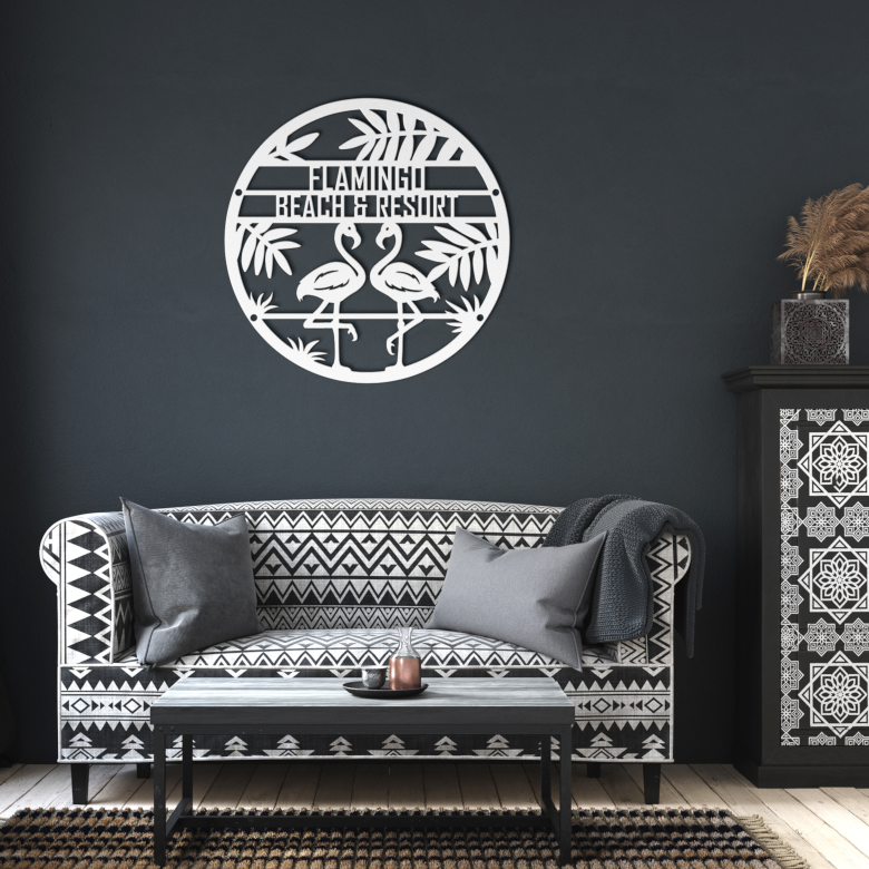 Personalized_Flamingo_Name_Metal_Sign_White_Dark_Living_Room_Mockup.png